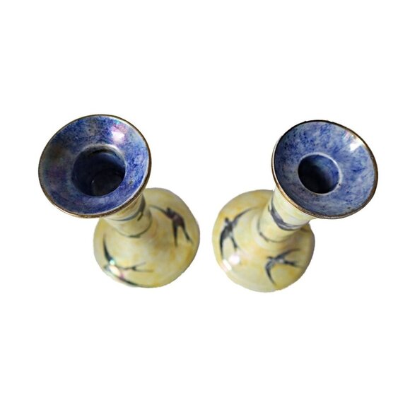 Antique Grimwades Swallows Candle Holders Hard to Find England Yellow Lusterware - Picture 5 of 8